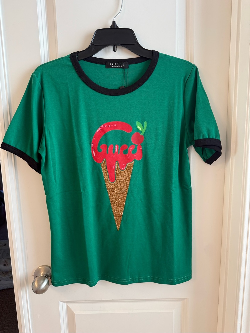 Gg ringer Green Short Sleeve Tee with Ice Cream Graphic
